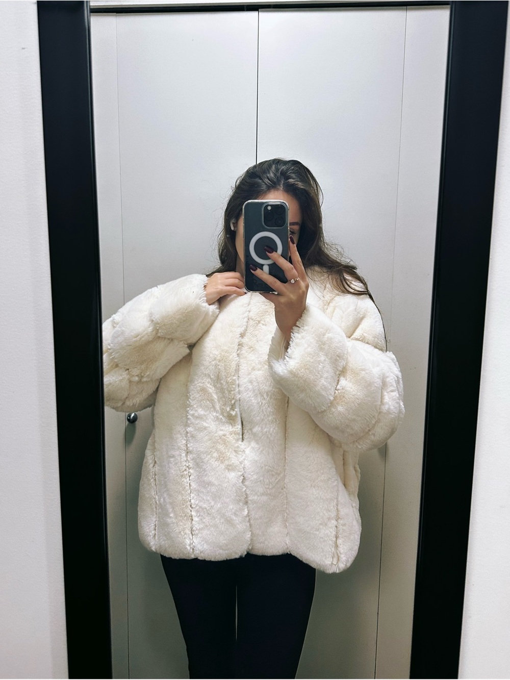White faux fur coat size XL